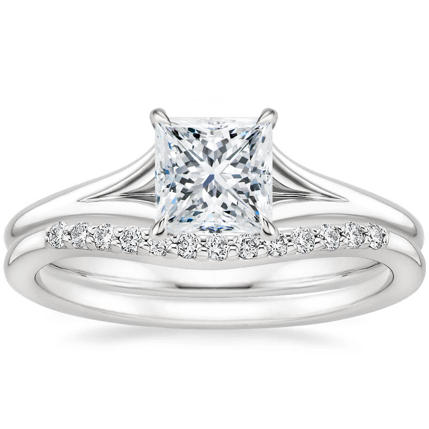 18K White Gold Reverie Ring with Petite Curved Diamond Ring